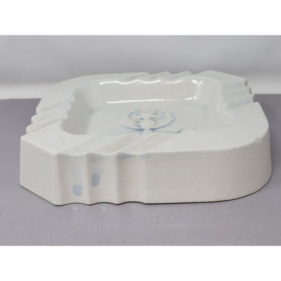 Vintage White Ceramic Ashtray With Blue Sword & Star Design - Picture 3 of 10